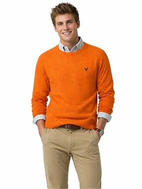 NWT American Eagle Deadstock 2000s Orange Speckled Elbow Patch Knit Crewneck